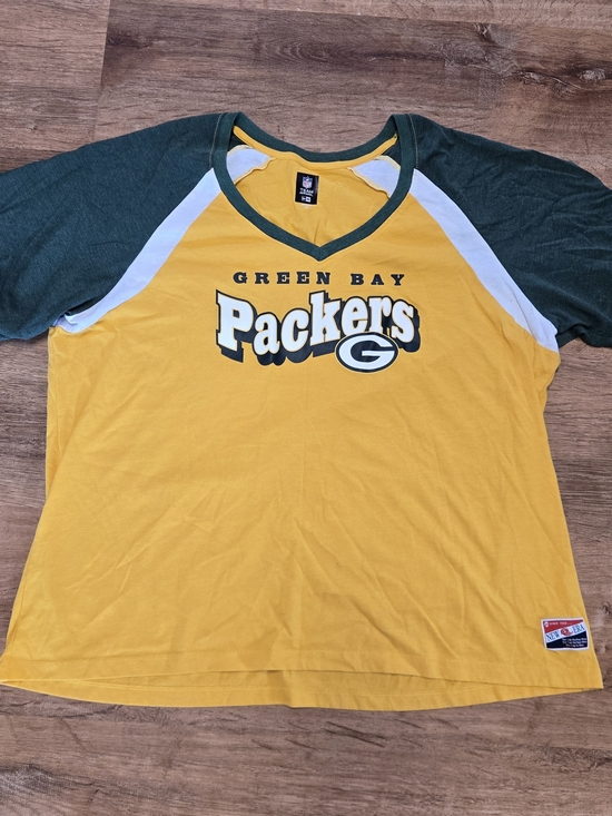 NFL Tops - Womens Green Bay Packers Short Sleeve Tee - Gold & Green  Size 2x